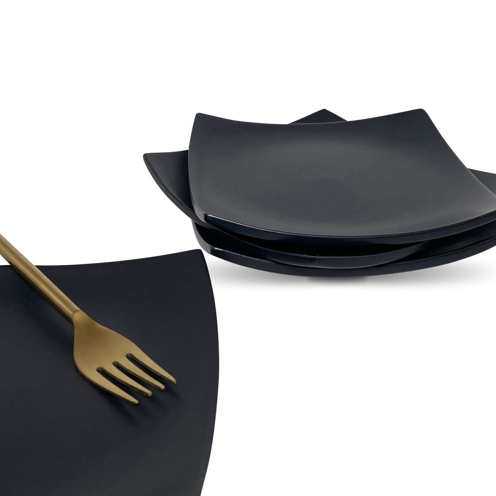 Ceramic Dining Studio Collection- Chic Matte Black Square Ceramic Quarter Plates- Set of 4 view 2