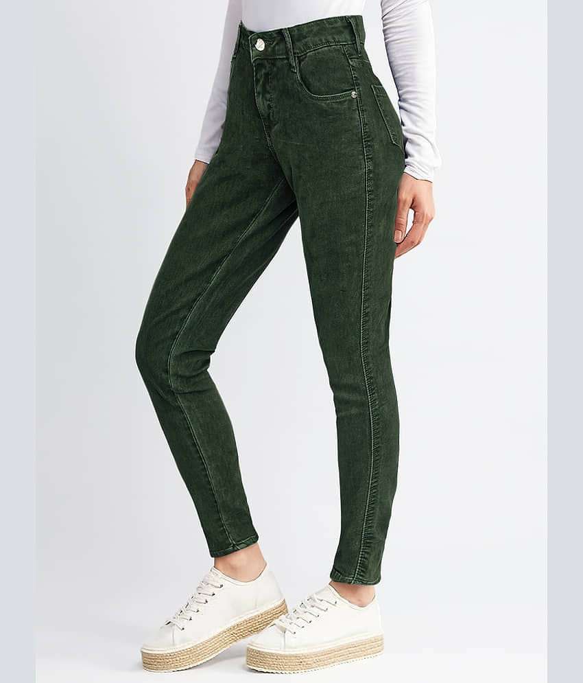 plounge Women's Slim Fit High-Rise Jeans ( Green ) view 2