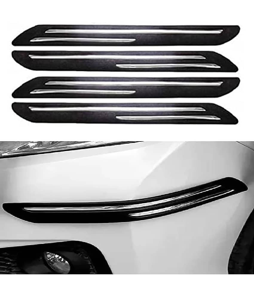 GEEO 4Pcs Rubber Car Bumper Protector Guard with Double Chrome Strip for Maruti Swift Dzire Black view 2