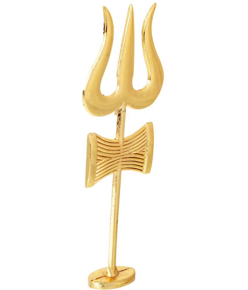 Kesar Zems Brass Trishakti Trishul with Damru (10 cm x 4 cm x 0.5 cm, Gold) view 2