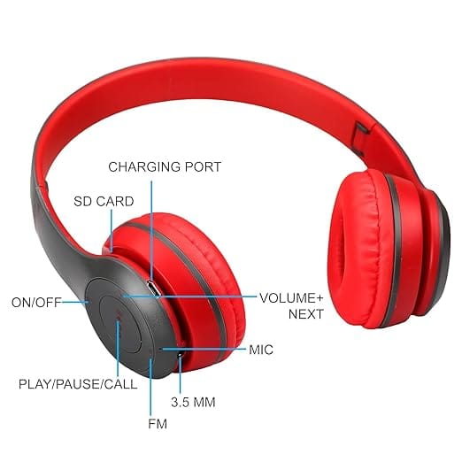 Wireless Bluetooth Headphones P47 with Mic Foldable Over-Ear Headset, Deep Bass, Adjustable Headband Portable Gaming Sports Over Ear Headphones Stereo Memory Card Bluetooth Headset view 2