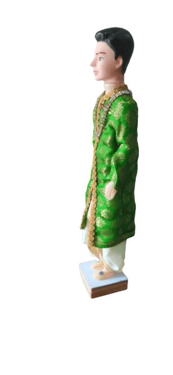 Traditional Indian Groom Doll in Green Sherwani with Gold Embroidery view 2