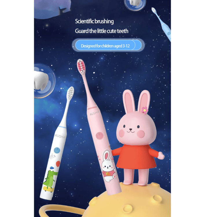 AUSHA Kids Sonic Electric Toothbrush Pink Rabbit, 5 Modes, 2-Min Timer, USB, IPX7, 4 Soft DuPont Heads view 2