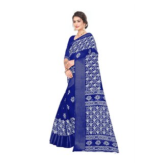 Blue Colour Ethnic Modif Printed Cotton Saree With Blouse Piece view 2