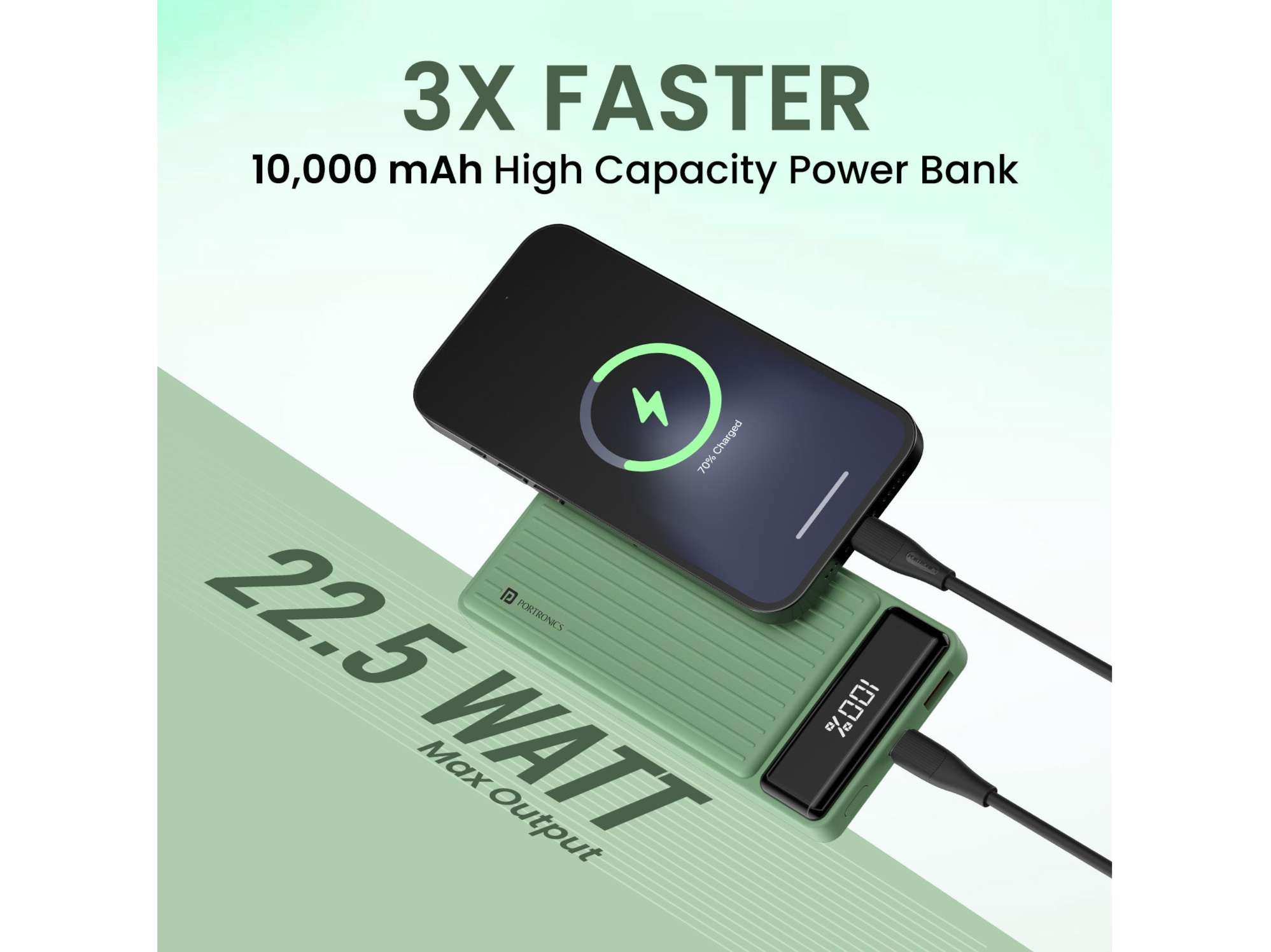 Portronics Luxcell B, 10000 mAH, BIS Certified, Compact, Dual Port - Green view 2