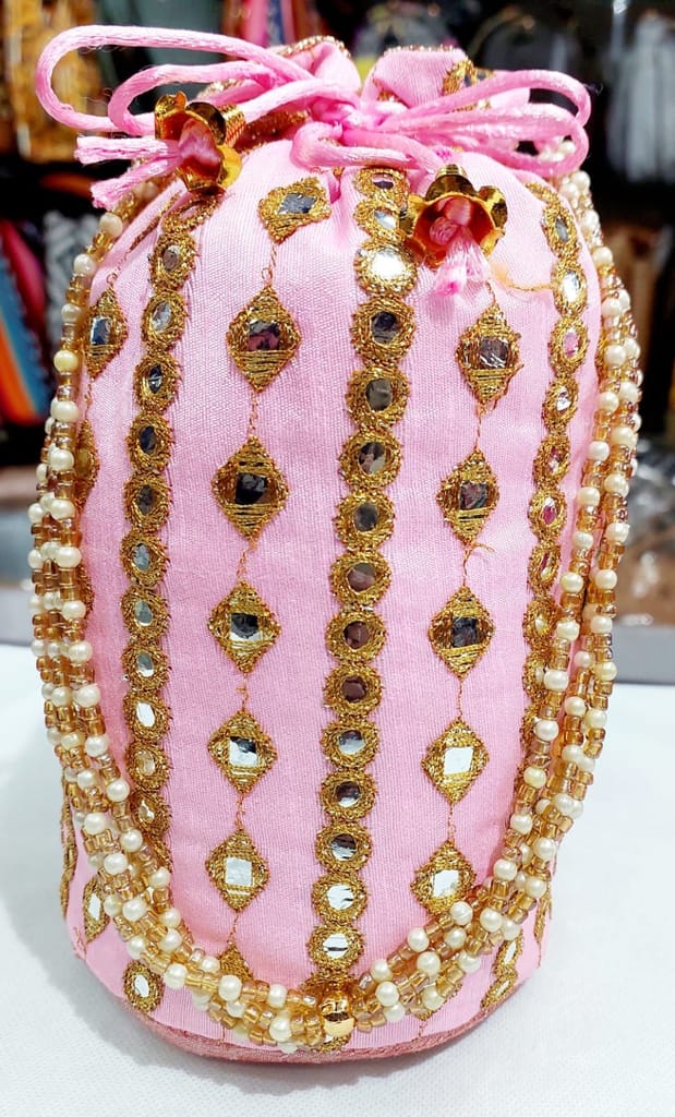 Embroidered Potli Bag with Pearl Beads
