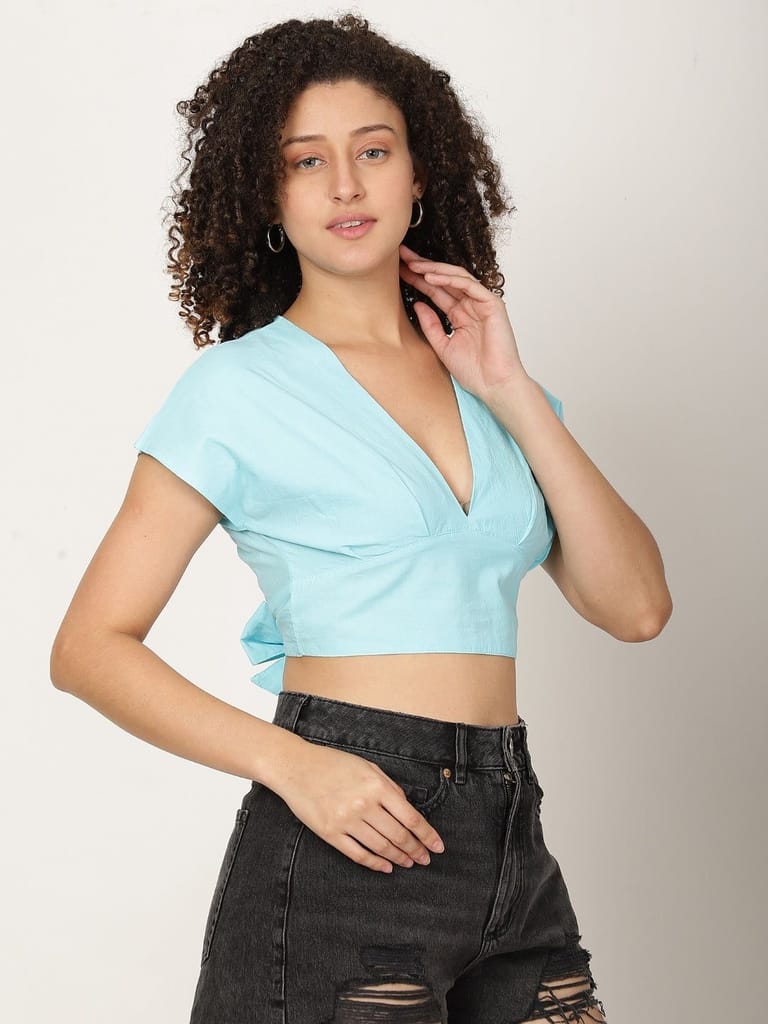 Women Pure Cotton Crop Top With Styled Back Knot view 2