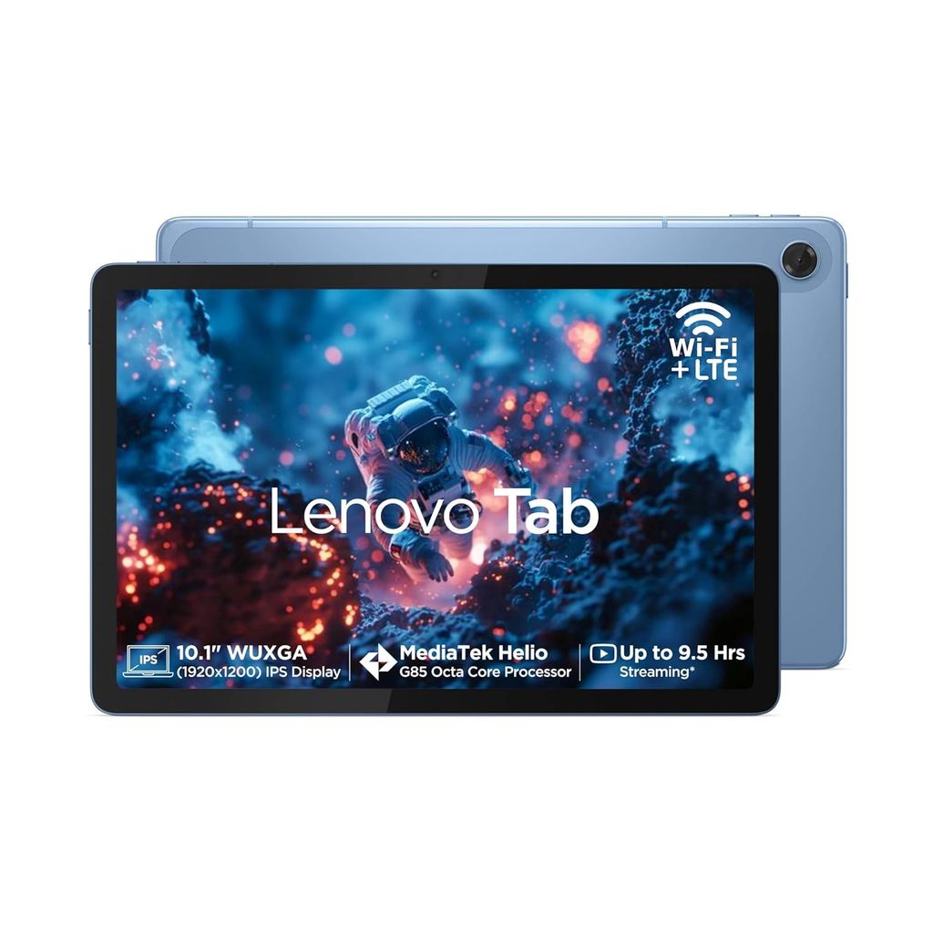 Lenovo Tab| ZAEJ0054IN |10.1" Display| 4G (LTE) + Wi-Fi (Calling)| 4 GB RAM + 64 GB ROM (Expandable up to 1 TB)| Metal Body| Dual Speakers with Dolby Atmos| Android 14| Color: Polar Blue