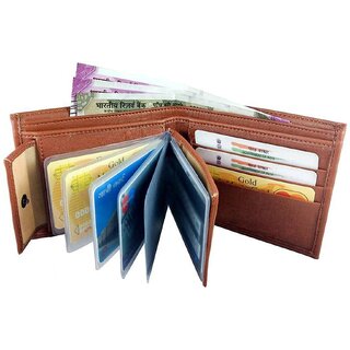 Eaglebuzz Tan Leatherite Bi-fold Wallet with 9 ATM Card Holder view 2