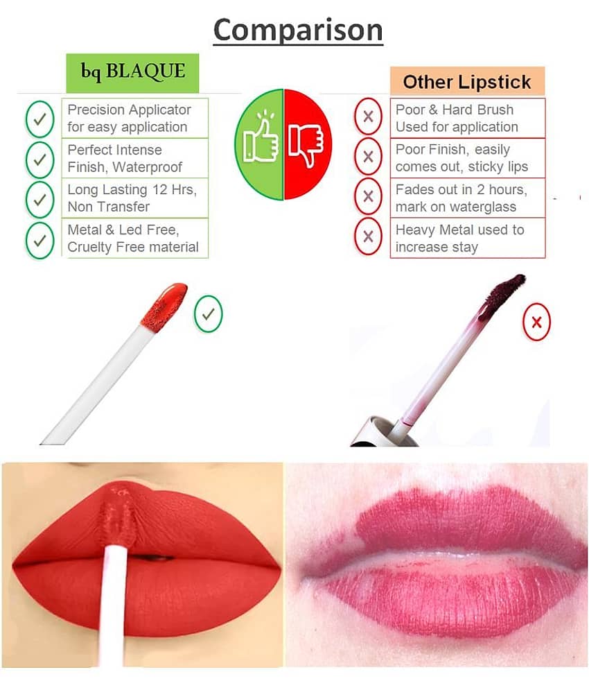 bq BLAQUE Matte Liquid Lipstick Combo of 3 Lip Color 4ml each, Waterproof - Fuschia Pink, Pinkish Peach, Swiss Light Magenta view 2