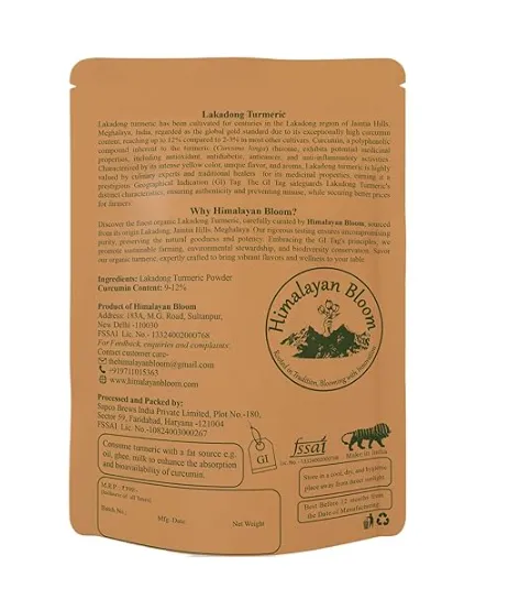 Himalayan Bloom Lakadong Turmeric Powder 250gm - From the Lush Jaintia Hills of Meghalaya | Upto 12% Curcumin | Naturally Grown | Single Origin | Pesticides Free | Hand Picked | Hand Sliced | Sun Dried view 2