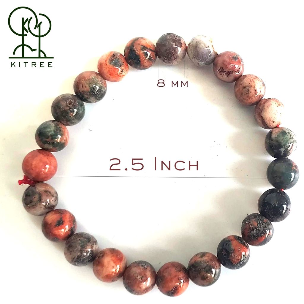 KITREE NATURAL FIRE AGATE CRYSTAL REIKI HEALING FENG -SHUI BRACELET 8MM ROUND FOR MENS AND WOMENS (COLOR RED) view 2