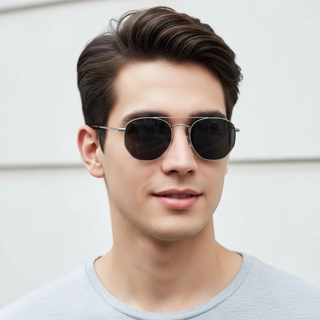 Sleek Silver hexagonal Sunglasses For Men & Women LKS3702-SILVER view 2