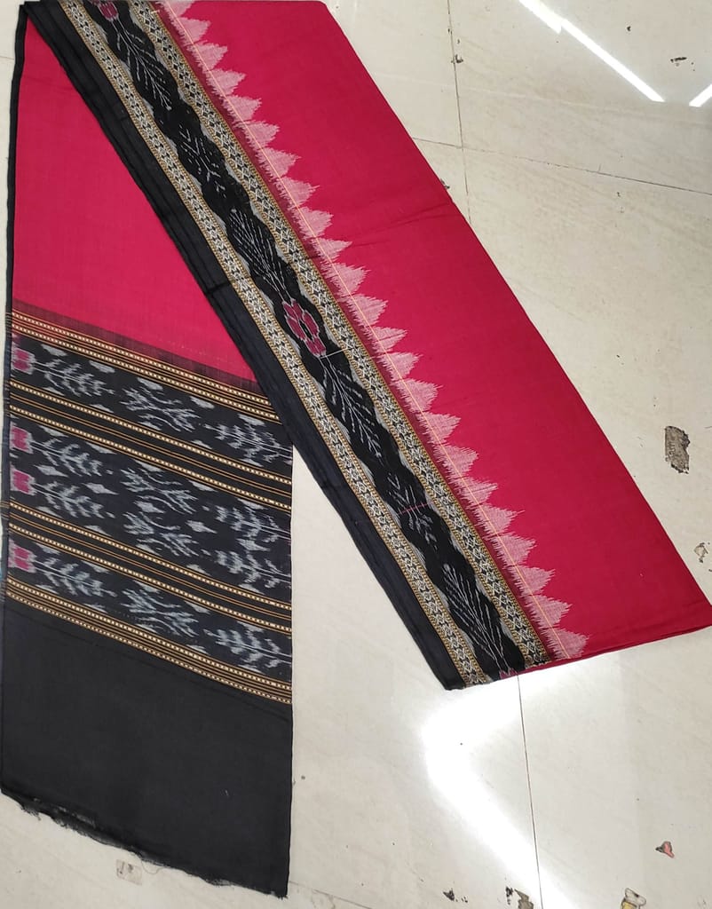 Red Black Sambalpuri Kumbha Border Plain Dupatta