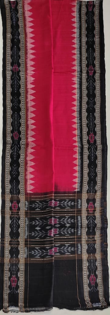 Red Black Sambalpuri Kumbha Border Plain Dupatta view 2