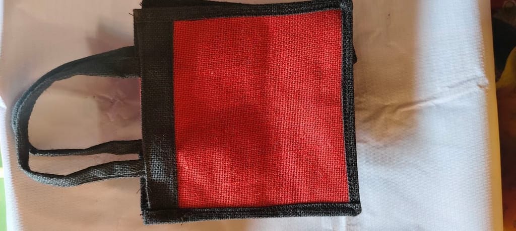 Red and Black Jute Tote Bag view 2
