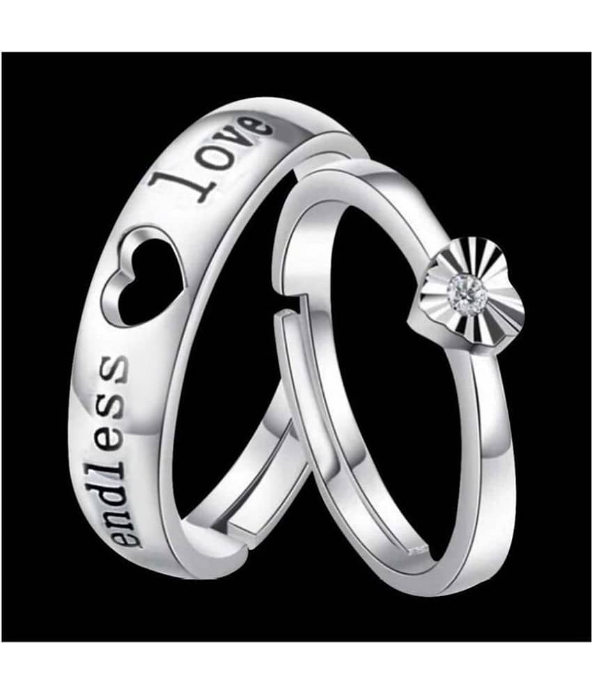 Silver Shine Silver Plated Solitaire 'Endless Love' Heart Proposal Adjustable Couple ring for Men and Women,Couple ring for Girls and Boys-2 pieces view 2