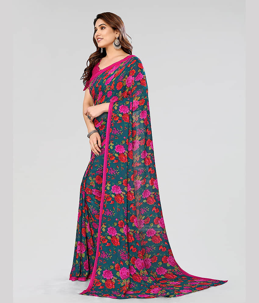 ANAND SAREES Georgette Printed Saree With Unstitched Blouse Piece ( Green ) view 2