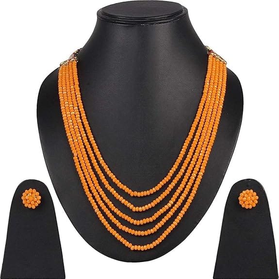Manbhar Gems - Crystal Gemstone Beads Necklace Set for girl and Women 5 layer Mala With Stud Earring stylish mengo colour traditional Beaded Fashion jewellery
