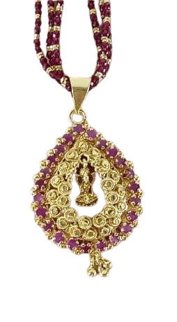 Traditional Indian Style Gold Plated Pendant With Maroon Beads Chain Necklace view 2