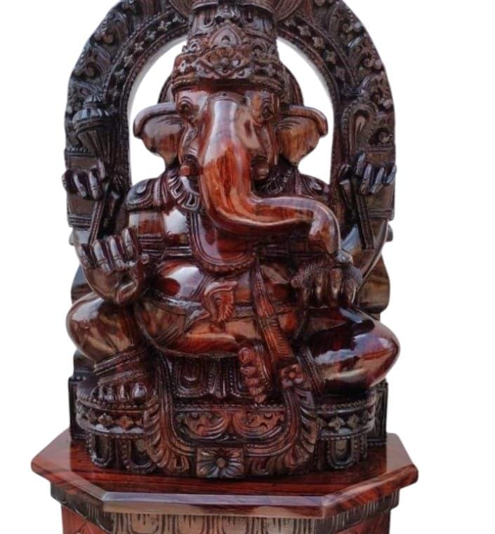 Exquisite Handcrafted Wooden Ganesha Statue - Symbol of Good Luck and Prosperity view 2