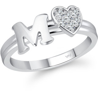 VFJ cz alloy Rhodium plated Valentine collection Initial"M"Letter with heart ring view 2