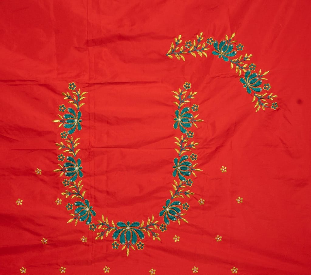 Red and gold embroidered blouse piece view 2