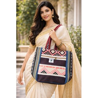 Handcrafted Hemp Tote Bag with Tribal Geometric Design view 2