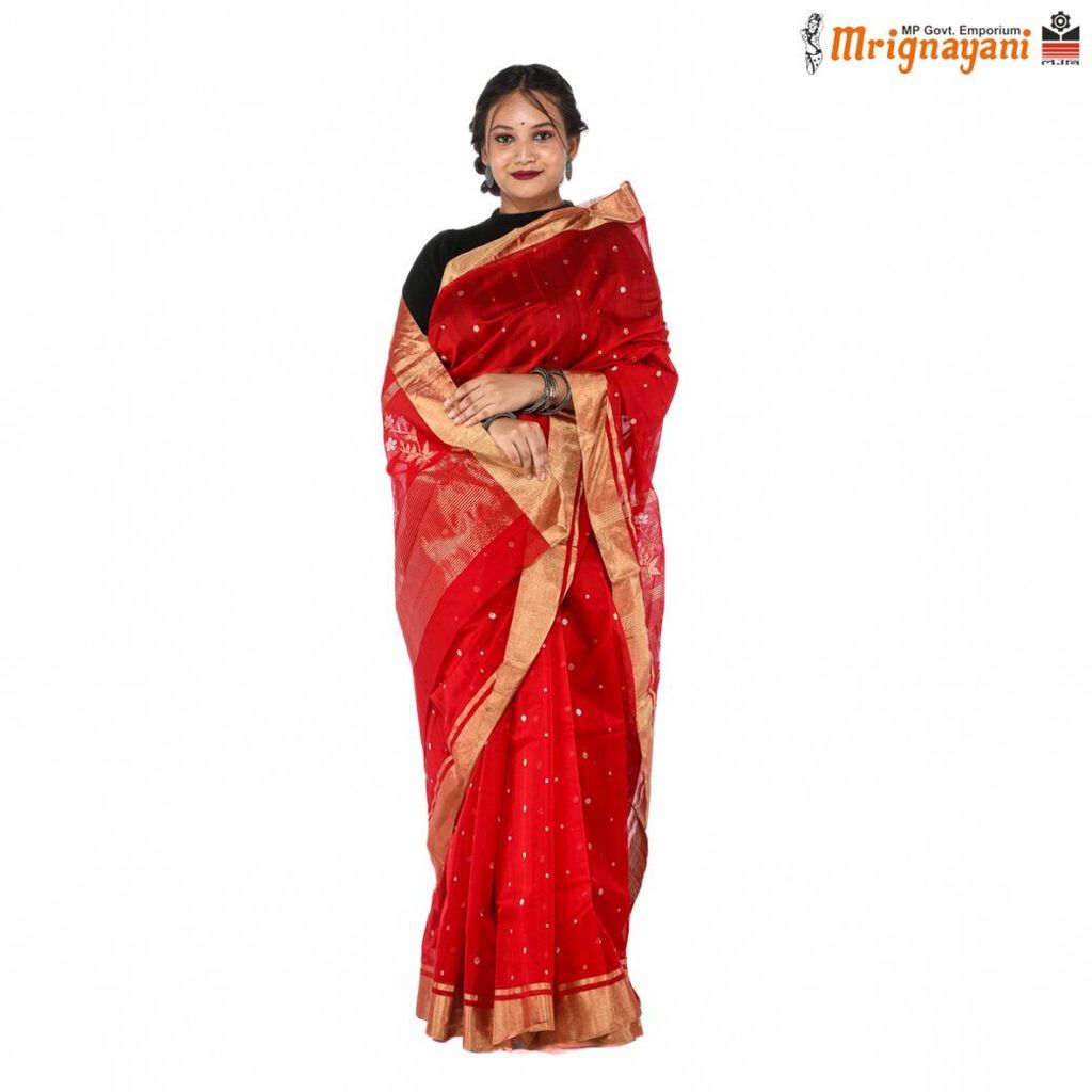HANDLOOM CHANDERI SILK SAREE WITH BLOUSE (SKU - 1SC107050122, SAREEE - 1023) view 2