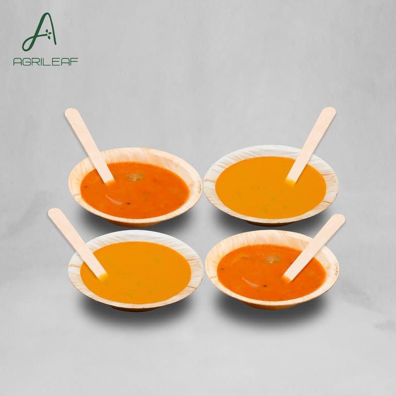AGRILEAF Disposable Serving Bowl Set - 5 Inch Round 50 Pack [25 Pieces Bowls and 25 Pieces Spoons] Areca Palm Leaf Microwave Safe Bowls and Spoon Combo for Serving Dessert, Snacks and Ice Creams view 2