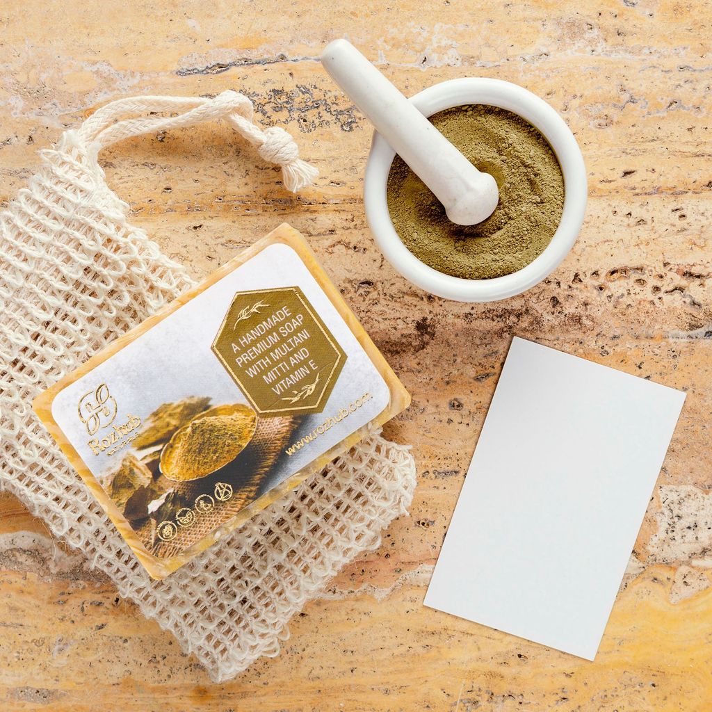 Rozhub Naturals Multani Mitti Handmade Soaps - Purifying and Rejuvenating - 100 Gm (Pack of 4) view 2