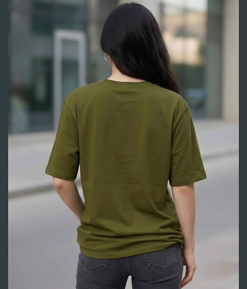 AOOSH Women Cotton Blend Solid Oversized Fit Round Neck T-Shirt ( Green ) view 2