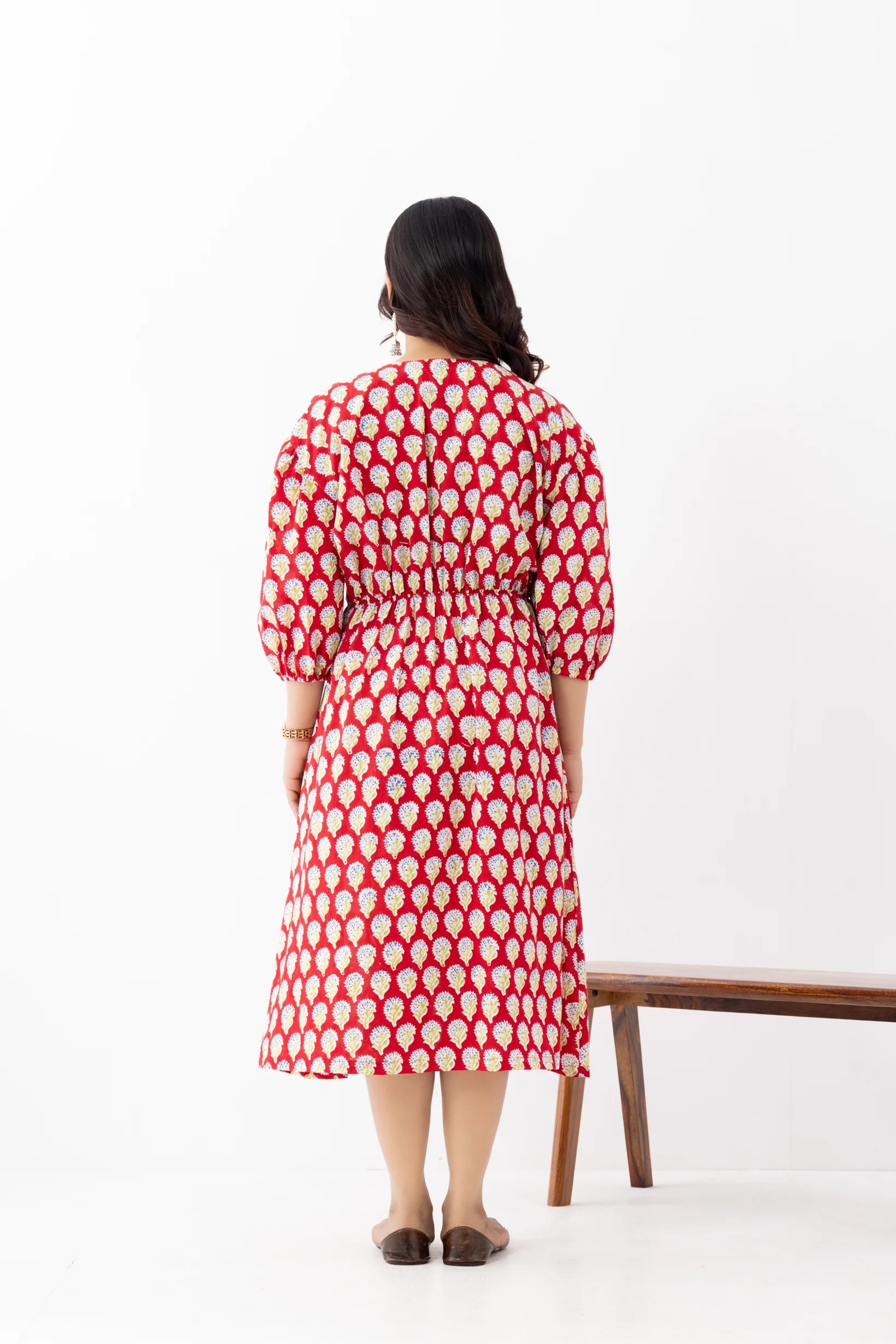 Red Strawberry Embrace effortless elegance with our handblock-printed cotton dress view 2