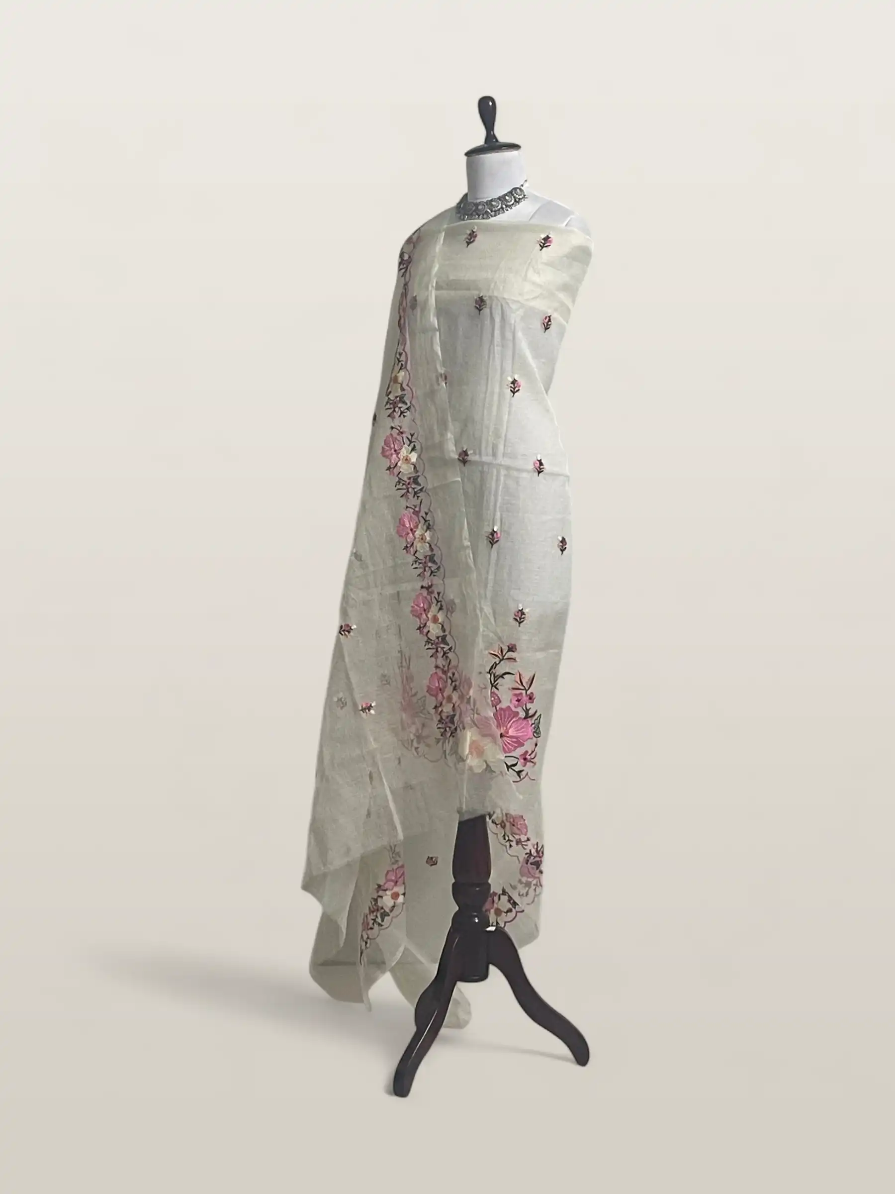 Kota Doria Dress Material Fuchsia Pink Floral Buti view 2