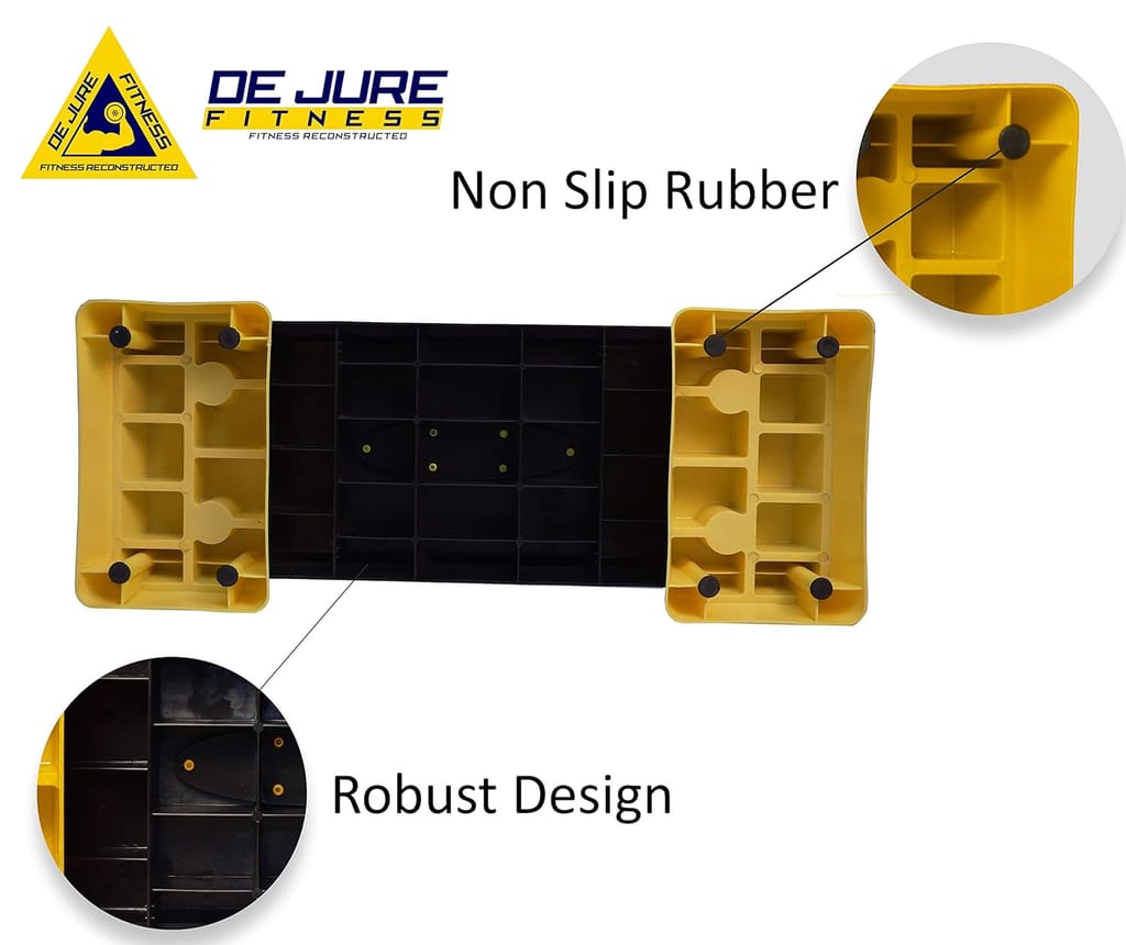De Jure Fitness Polypropylene Adjustable Home Gym Exercise Fitness Stepper Aerobics Stepper 75cm (Yellow and Black) view 2
