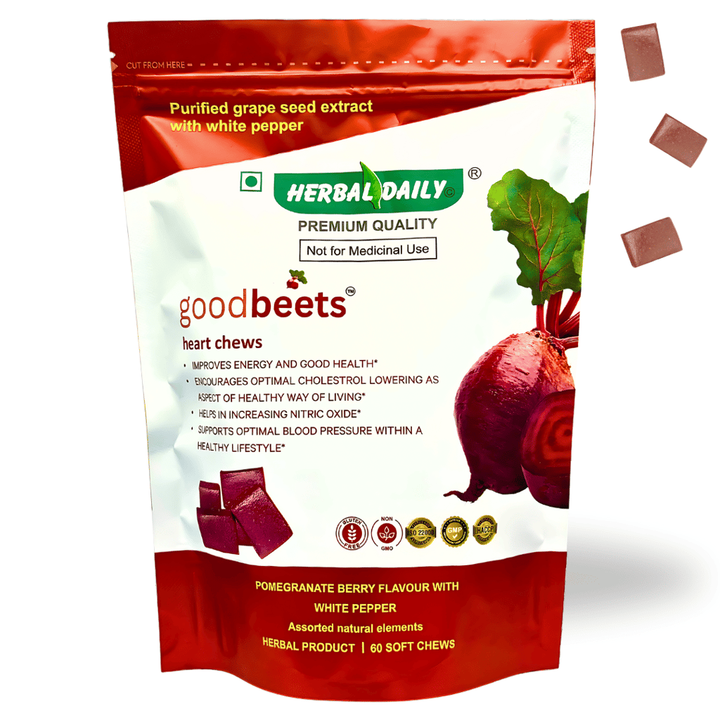 Goodbeets Heart Chews - Nitric Oxide Supplement With Grape Seed, Beet Powder & White Pepper | Supports Healthy Blood Pressure | 60 Count, 1 Pack