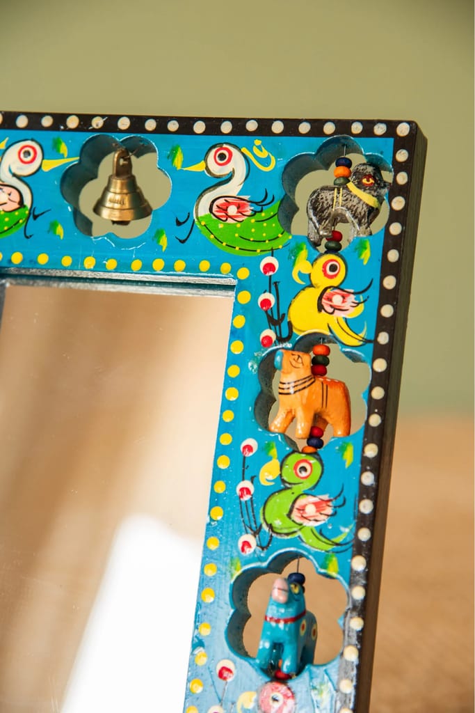 Handcrafted Wooden Photo Frame with Intricate Animal Cutouts and Bells view 2