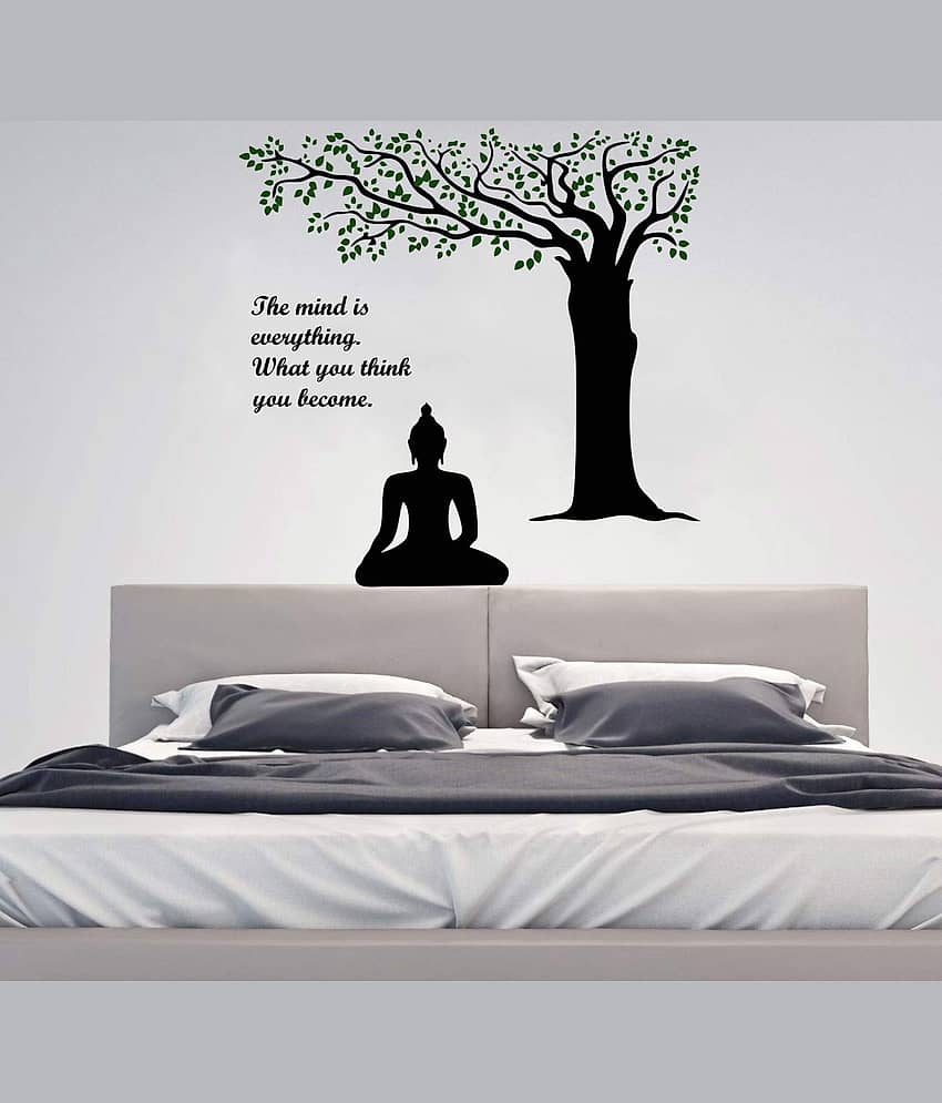 Asmi Collection Meditating God Buddha Under a Tree Wall Sticker ( 90 x 90 cms ) view 2
