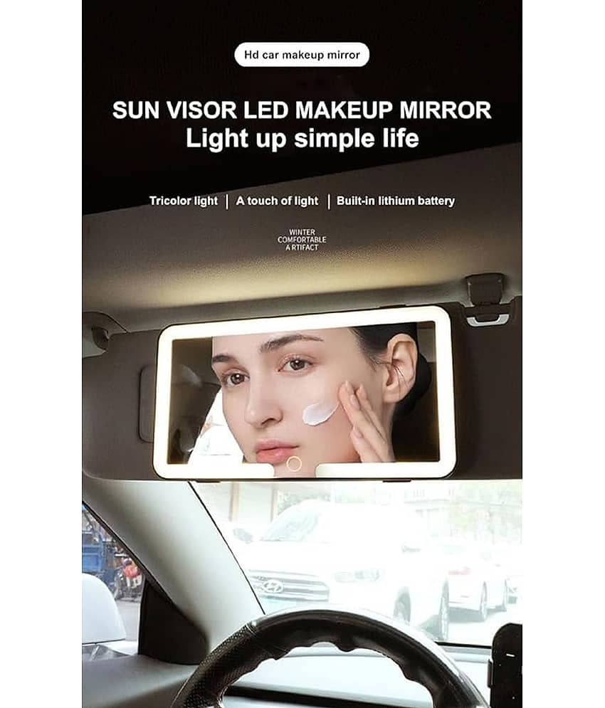 GEEO Car Sun Visor Vanity Mirror, Big Led Car Mirror with 3 Light Modes & 80 LEDs,Rechargeable Car Makeup Mirror - Dimmable Touch Control,Car Light Up Mirror Universal for Car view 2