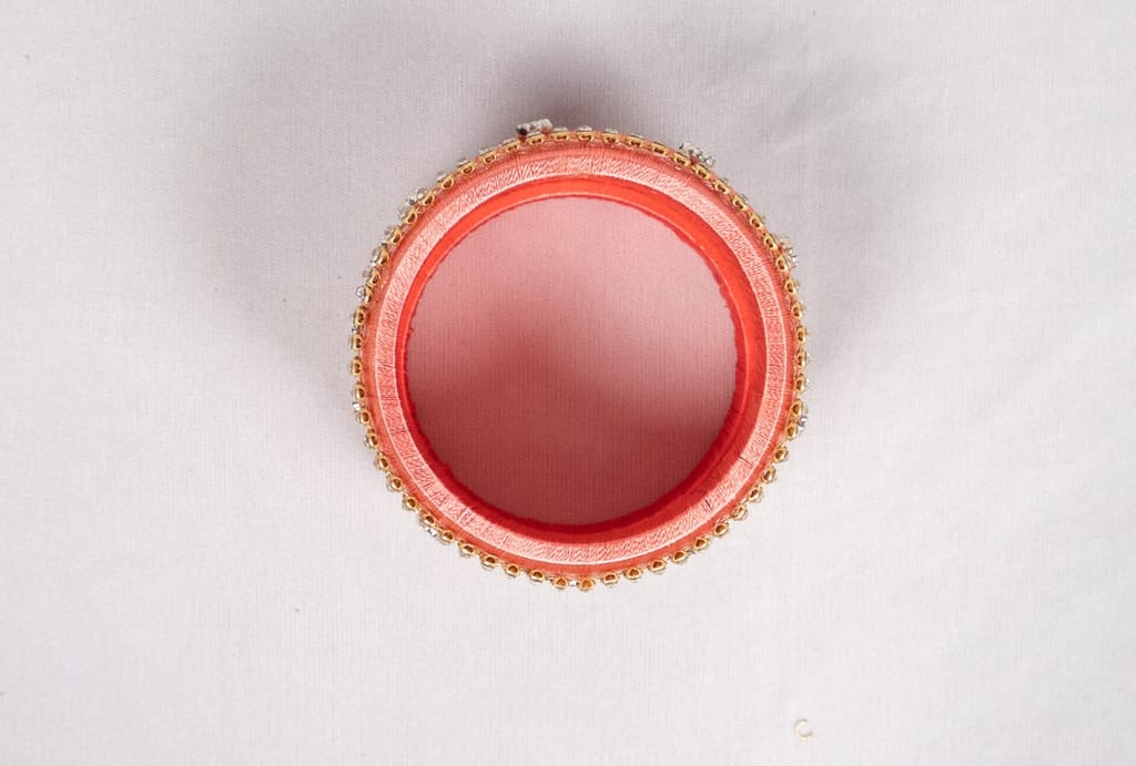 Peach and Pink Silk Thread Bangle Set with Rhinestone Accents view 2