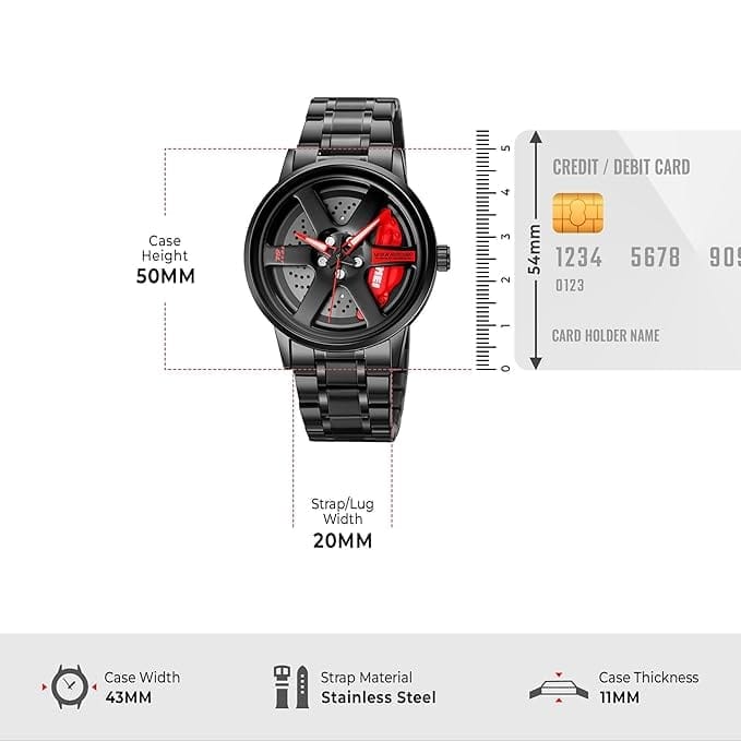 Men's Spinning Car Wheels Rolling Creative Fashion Watches for Men, Analog Watch Black Dail Zink Alloy Case Men's Watch, Black Color Stainless Steel Band, Rolling Wheel Gift Wristwatch - 1787 view 2