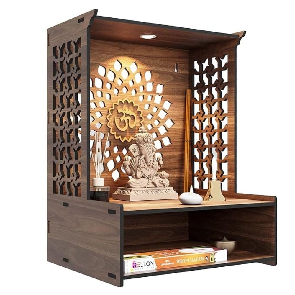 Mahaveer Art and Crafts - Temple for Home, Mandir for Home for Pooja Mandir for Home Beautiful Wooden Temple for Home Pooja Stand for Home and Office with LED Spot Light mandir