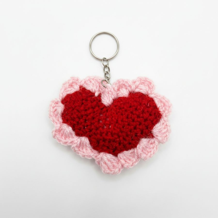 Handcrafted Crochet Heart Keychain view 2