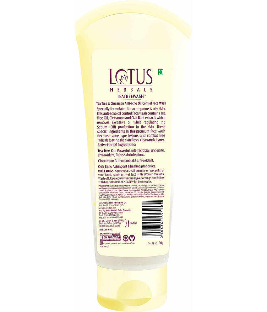 Lotus Herbals Teatreewash Face Wash , With Tea Tree Oil & Cinnamon 120ml (Pack of 2) view 2