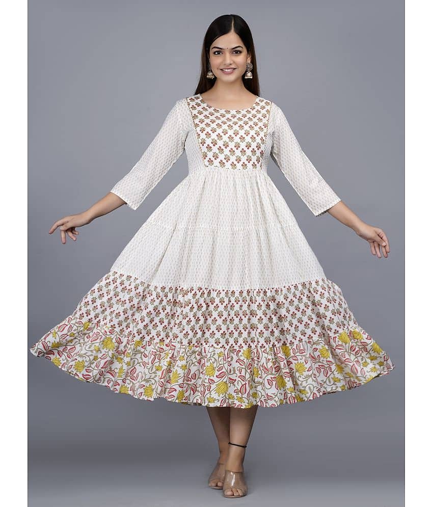 Smien - Off White Rayon Women's Flared Kurti ( Pack of 1 )