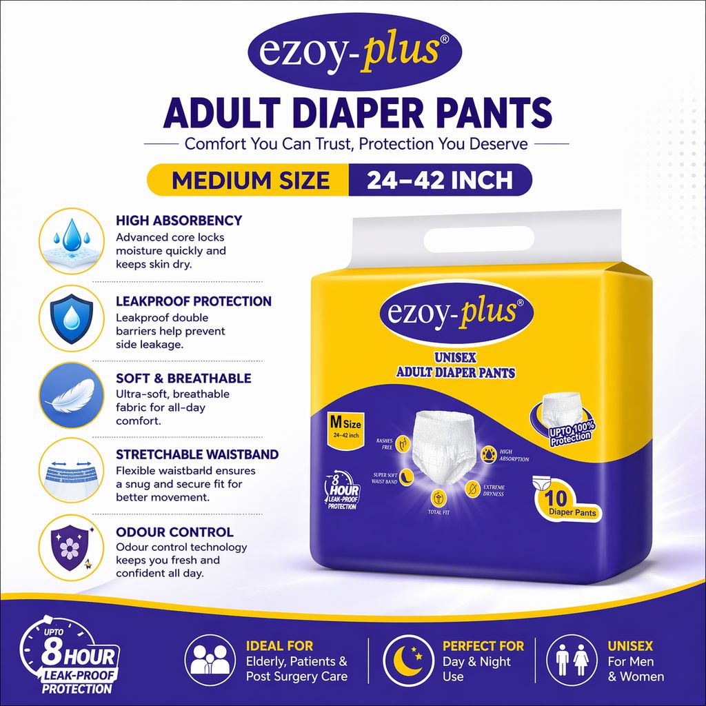 Ezoyplus Adult Diaper Pants Medium (M) Size (24–42 Inch Waist) | High Absorbency | Leakproof Protection | Soft & Breathable | Disposable Adult Incontinence Diapers | Day & Night Use view 2