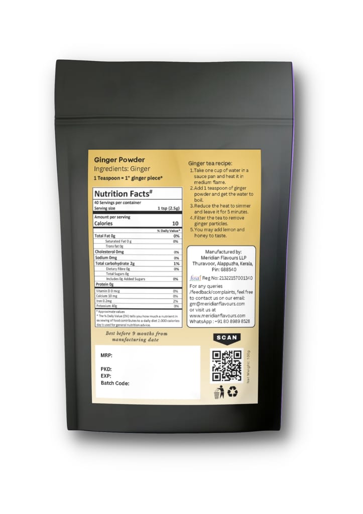 Meridian Flavours Dehydrated Ginger Powder | Washed and Cleaned Without Outer Skin | 100% Natural and Preservatives Free | (Ginger Powder, 100gm) view 2