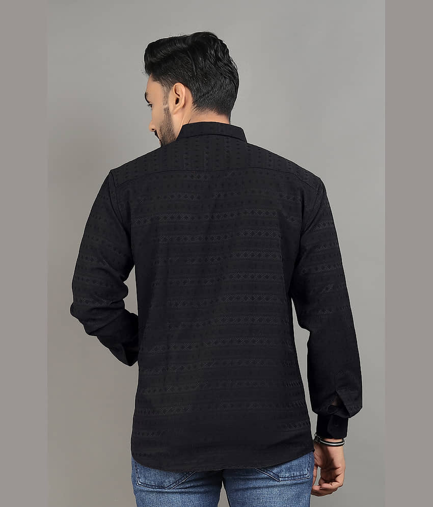 Nofilter Cotton Blend Regular Fit Self Design Full Sleeves Men's Casual Shirt - Black ( Pack of 1 ) view 2