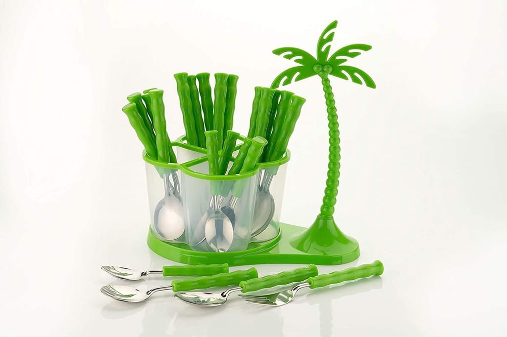 HAPPI Premium Tree Shaped Cutlery Set for Dining Table with Stand 24 Pieces Stainless Steel Antic - 6 Table Spoons, 6 Tea Spoons, 6 Forks, 6 Dessert Spoons view 2