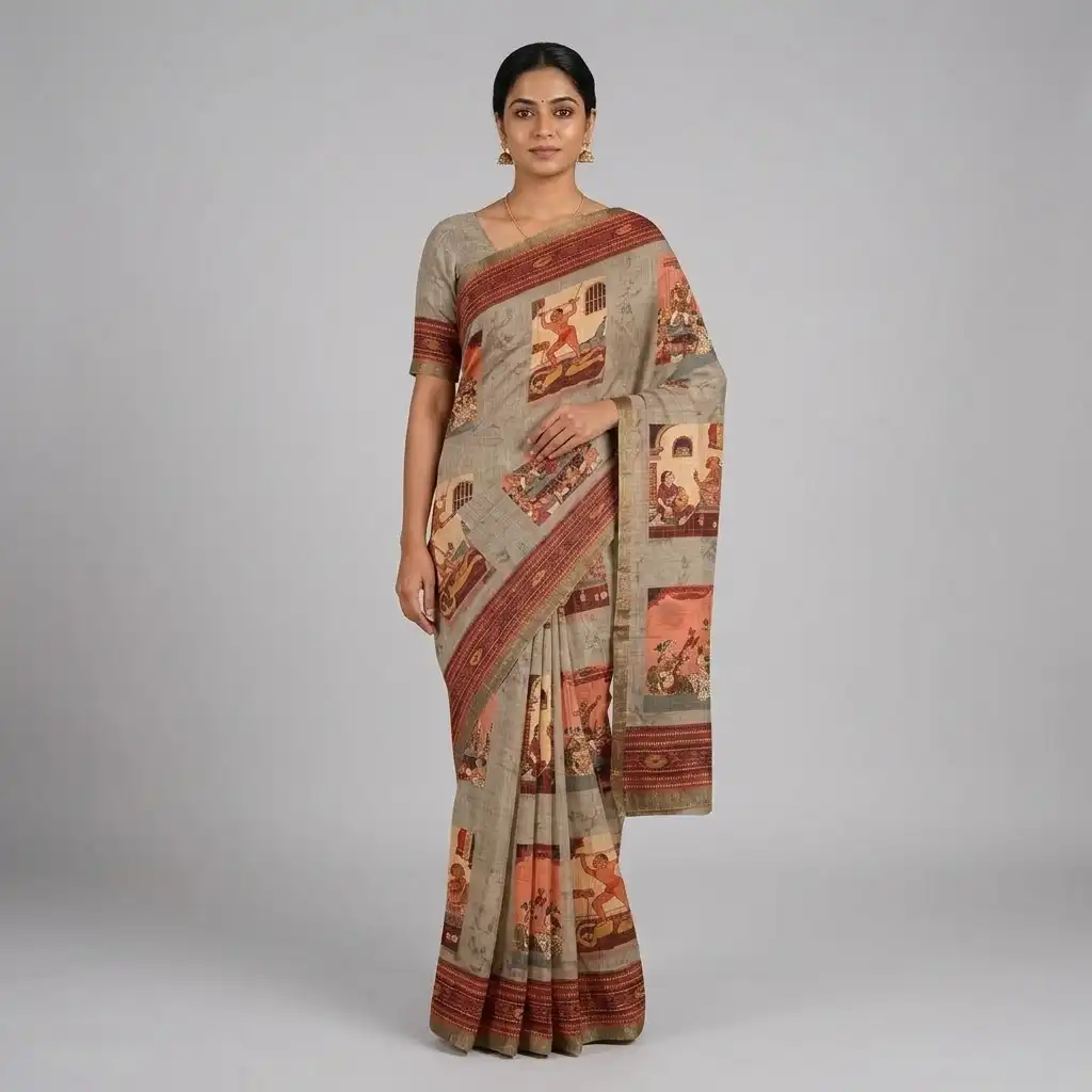 Beige Mythic Sambalpuri Saree view 2